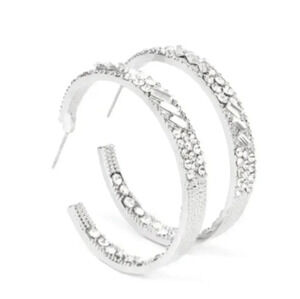 NWT Chunky Silver Sparkling Rhinestone Hoop Earrings